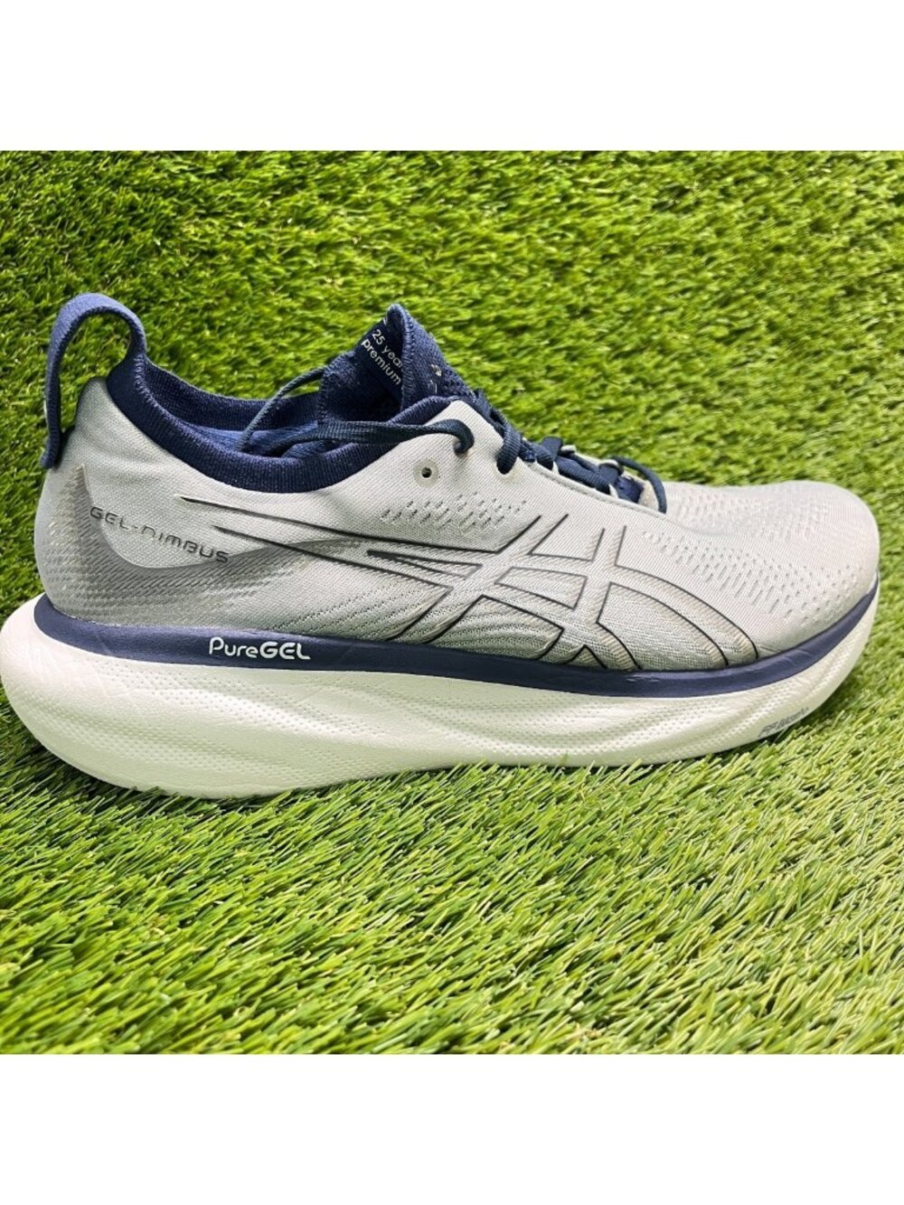 Asics Gel-Nimbus 25 Mens Size 12 Gray Blue White Athletic Running Shoes Sneakers